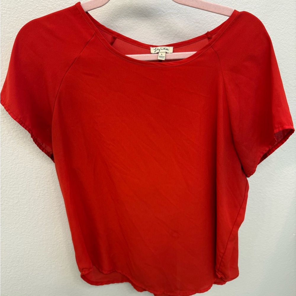 Bright Red Scoop Neck Short Sleeve Tee
